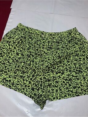 80s 90s Shell Shack Neon Green Black Beach Shorts Boxers L men Nylon, Button Fly